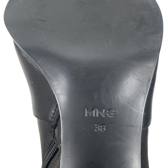 Mango Leather Square Toe Heeled Ankle Boots Black Size 38/ 7.5 - Picture 10 of 12